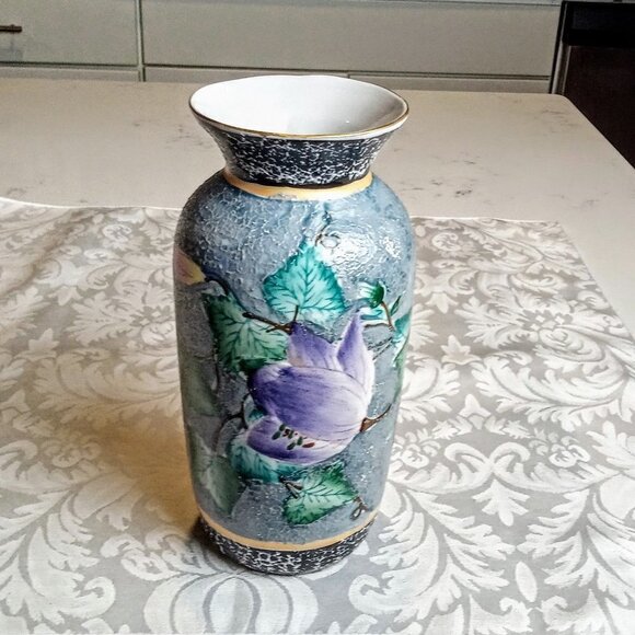 Hand-Painted Textured Floral Ceramic Vase - Picture 2 of 5